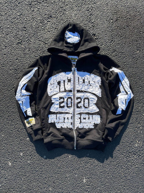 HUSTLE CLUB V3 “BLACK” ZIP HOODIE - GetCheese